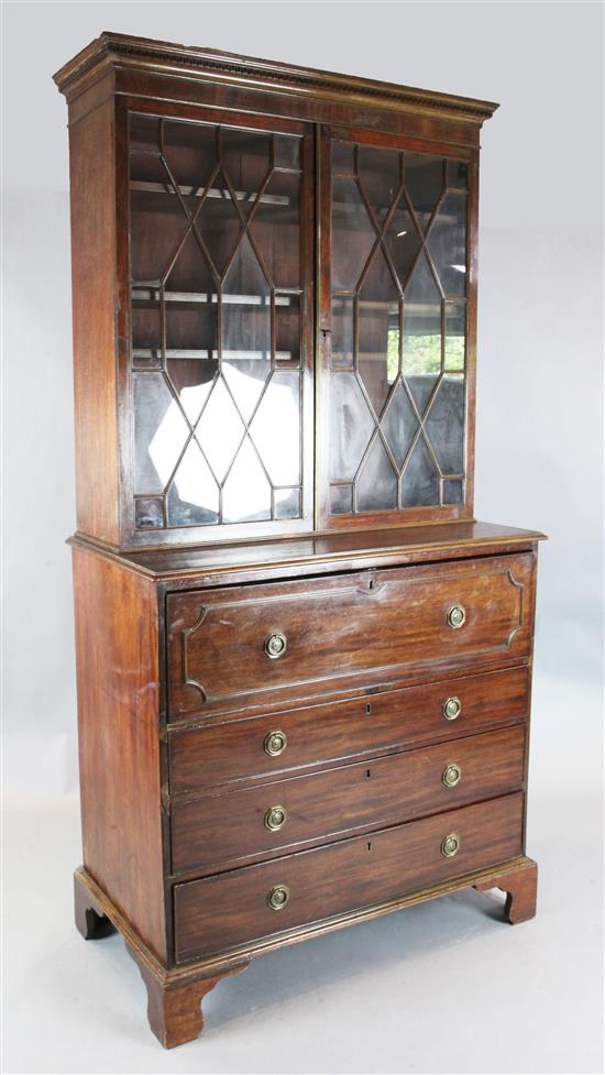 A George III mahogany secretaire bookcase, W.108cm H.216cm